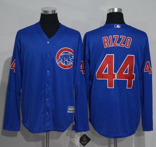 Cubs #44 Anthony Rizzo Blue New Cool Base Long Sleeve Stitched MLB Jersey - Click Image to Close